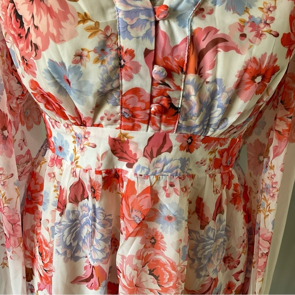 Petal & Pup Floral Chiffon Long Sleeve Mini Dress Small - Picture 5 of 5